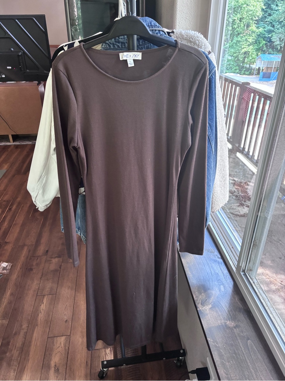 She + Sky Chocolate Brown Long Sleeve Knit Dress